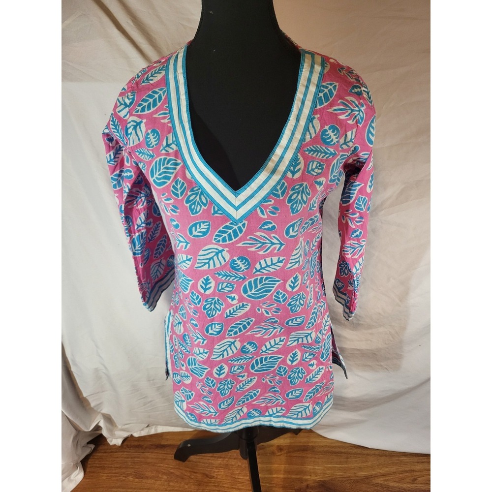 Gretchen Scott  Designs Jersey Tunic Pink Size XS Leaf Design
